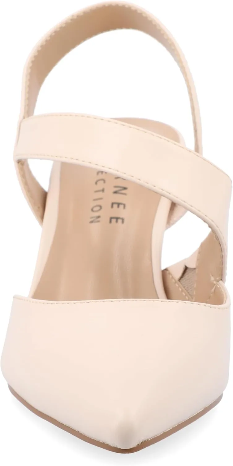 Journee Womens One Crossover Strap Stiletto Heel Pointed Toe Scarlett Comfort Foam Dress Pumps