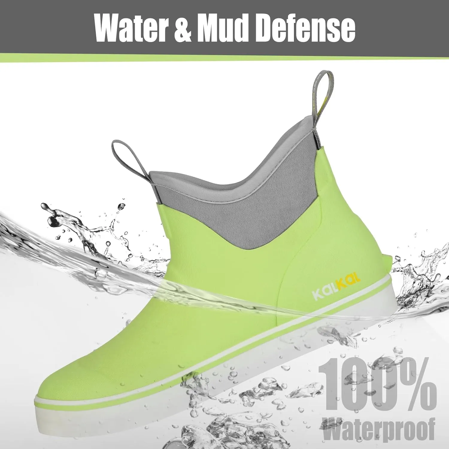 Kalkal Women's Deck Boots, Waterproof Ankle Rain Boots Fishing Boots with High Traction, Women's Rubber Boots For Gardening Fishing Boating Camping