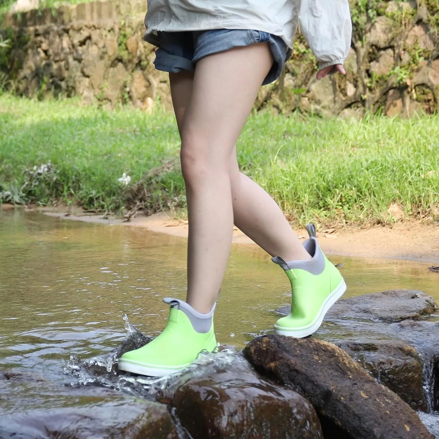 Kalkal Women's Deck Boots, Waterproof Ankle Rain Boots Fishing Boots with High Traction, Women's Rubber Boots For Gardening Fishing Boating Camping