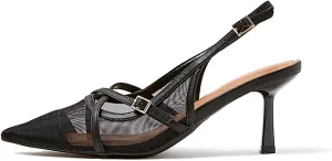 KaroNairy Kitten Heels for Women Pointed Toe Slingback Heels Closed Toe Wedding Dress Pumps with Buckles