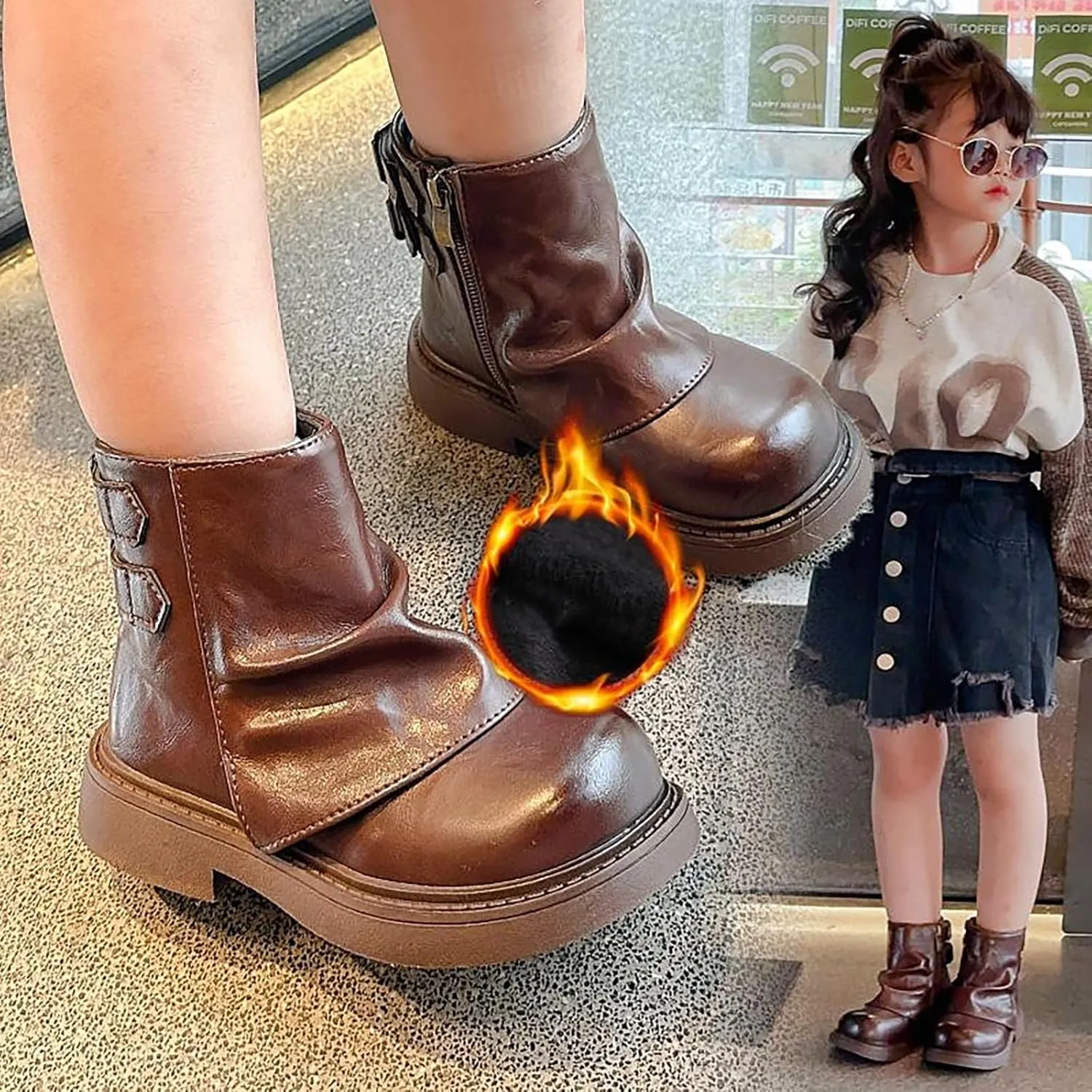 Kids Girls Boys Short Ankle Boots Little Kid aterproof Outdoor Booties Leather Cozy Lightweight Sport Shoes