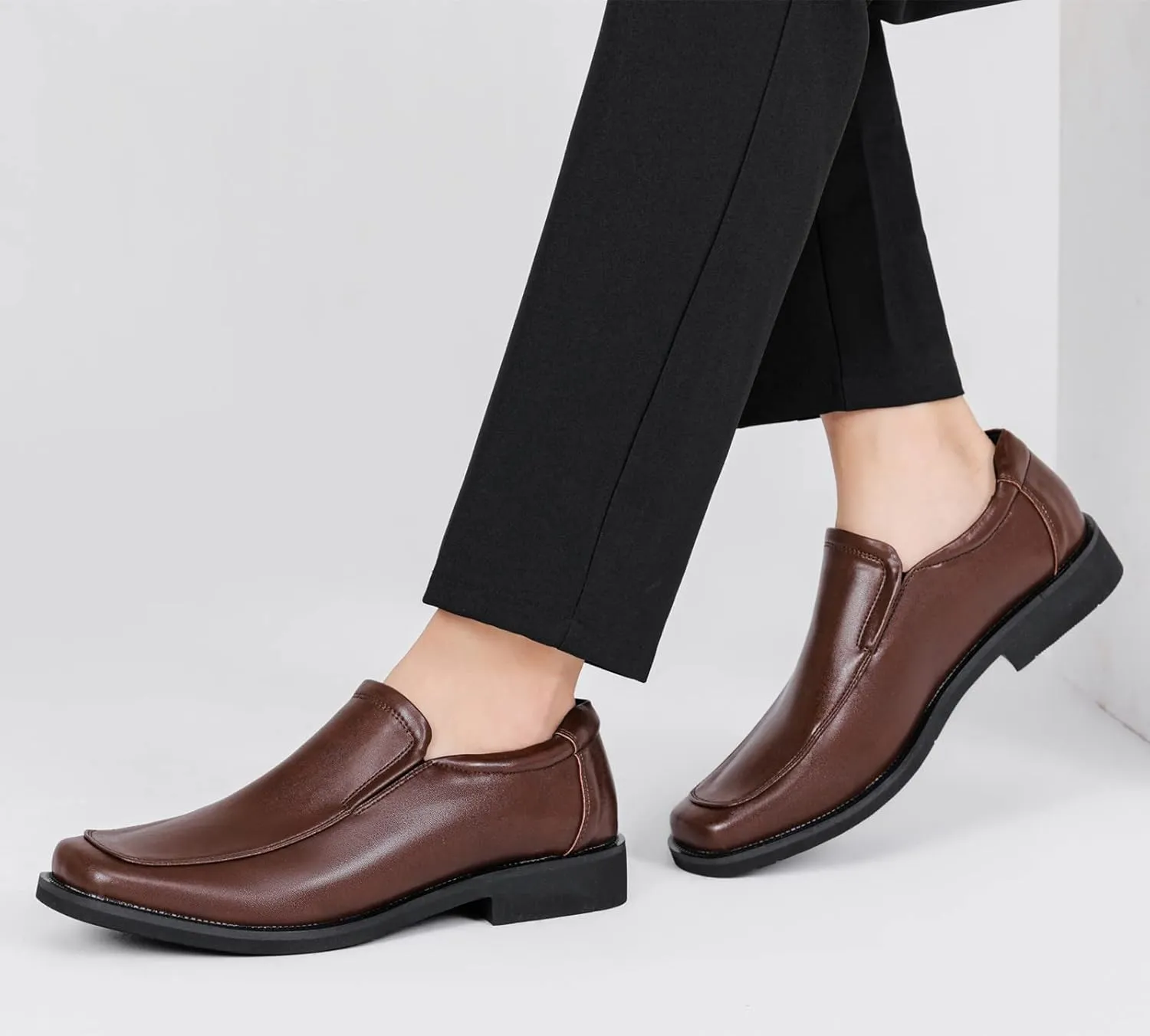 kkdom Men's Classic Leather Lined Formal Oxfords Slip on Dress Shoes