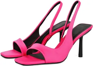 KOKOMOMO Open Toe Slingback Heels Square Toe Stiletto Heels Slingback Sandal Heels