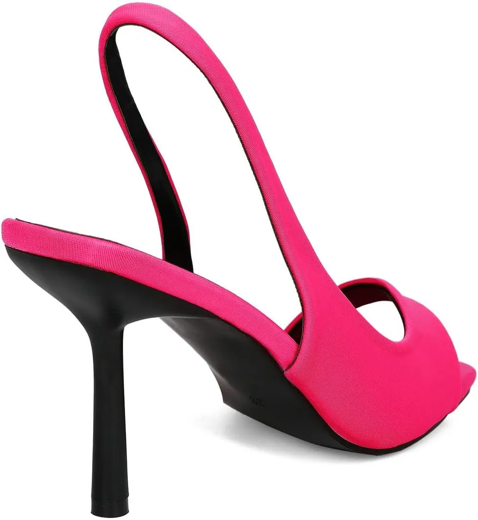KOKOMOMO Open Toe Slingback Heels Square Toe Stiletto Heels Slingback Sandal Heels