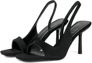 KOKOMOMO Open Toe Slingback Heels Square Toe Stiletto Heels Slingback Sandal Heels