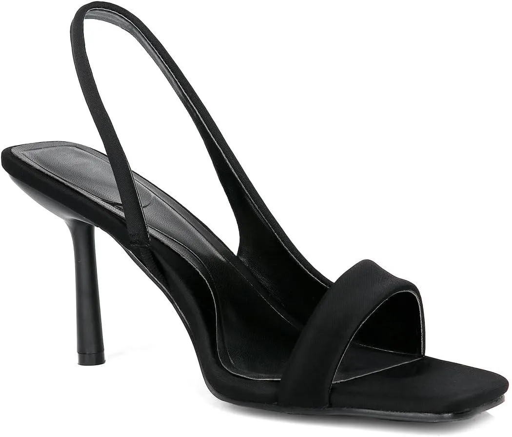 KOKOMOMO Open Toe Slingback Heels Square Toe Stiletto Heels Slingback Sandal Heels