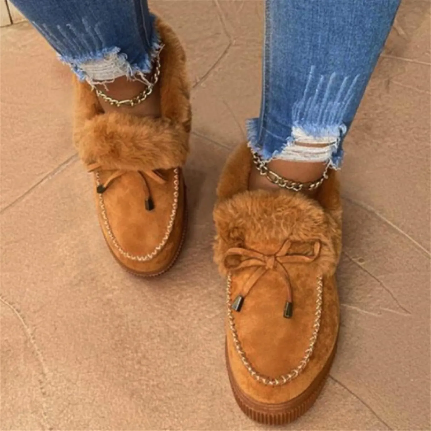 Ladmiple Booties For Women 2024 Winter Snow Boots Classic Fur Lined Slip On Ankle Boots Fashion Casual Warm Loafers Shoes