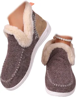 Ladmiple Boots For Women Ankle Booties Winter Snow Boots Warm Slip On Outdoor Fur Lined Comfortable Fashion Loafers Shoes