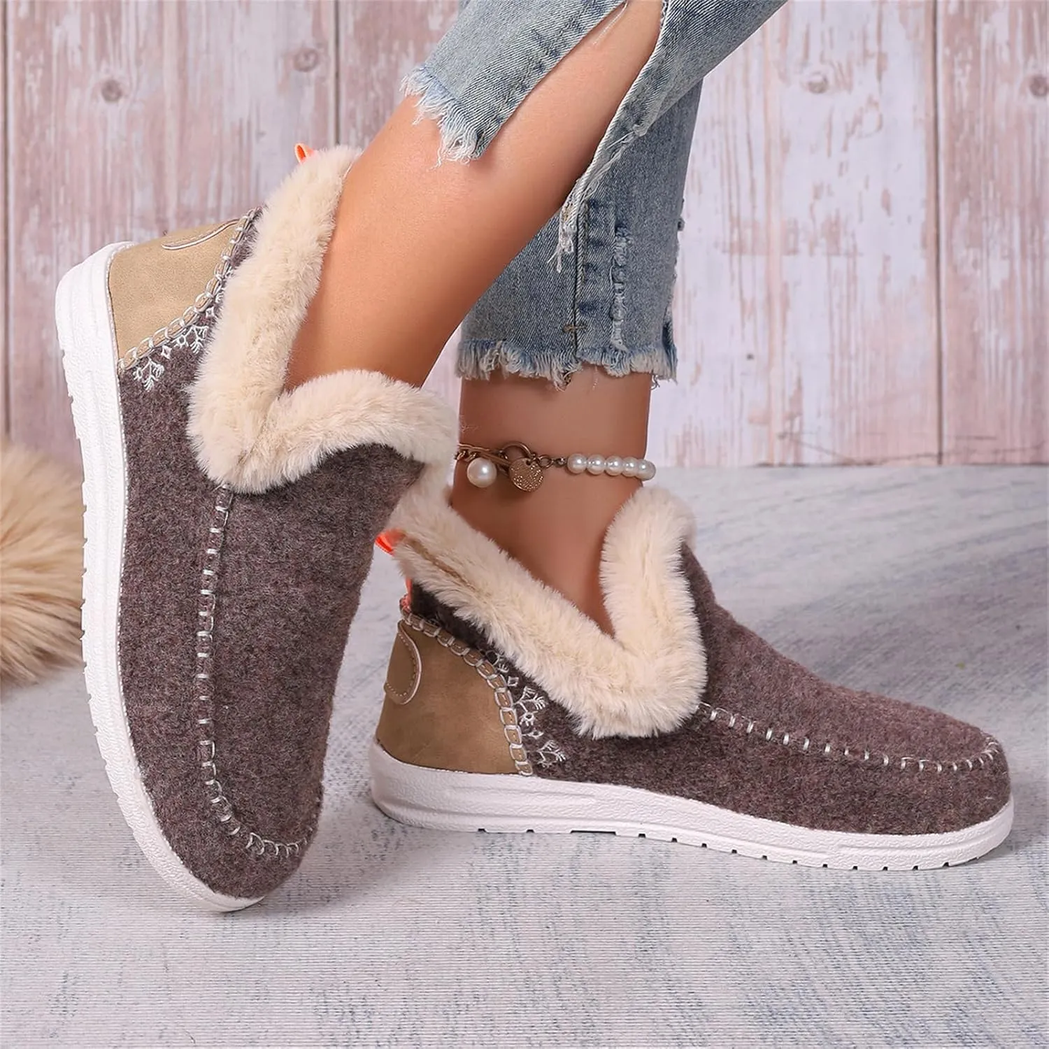 Ladmiple Boots For Women Ankle Booties Winter Snow Boots Warm Slip On Outdoor Fur Lined Comfortable Fashion Loafers Shoes