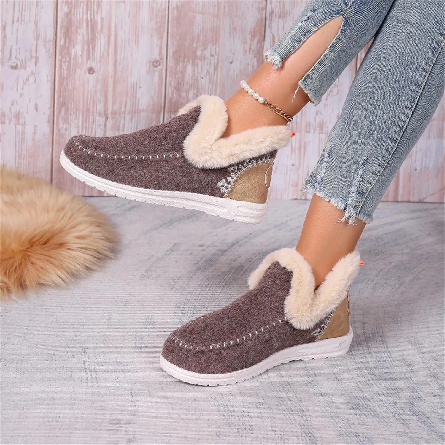 Ladmiple Boots For Women Ankle Booties Winter Snow Boots Warm Slip On Outdoor Fur Lined Comfortable Fashion Loafers Shoes