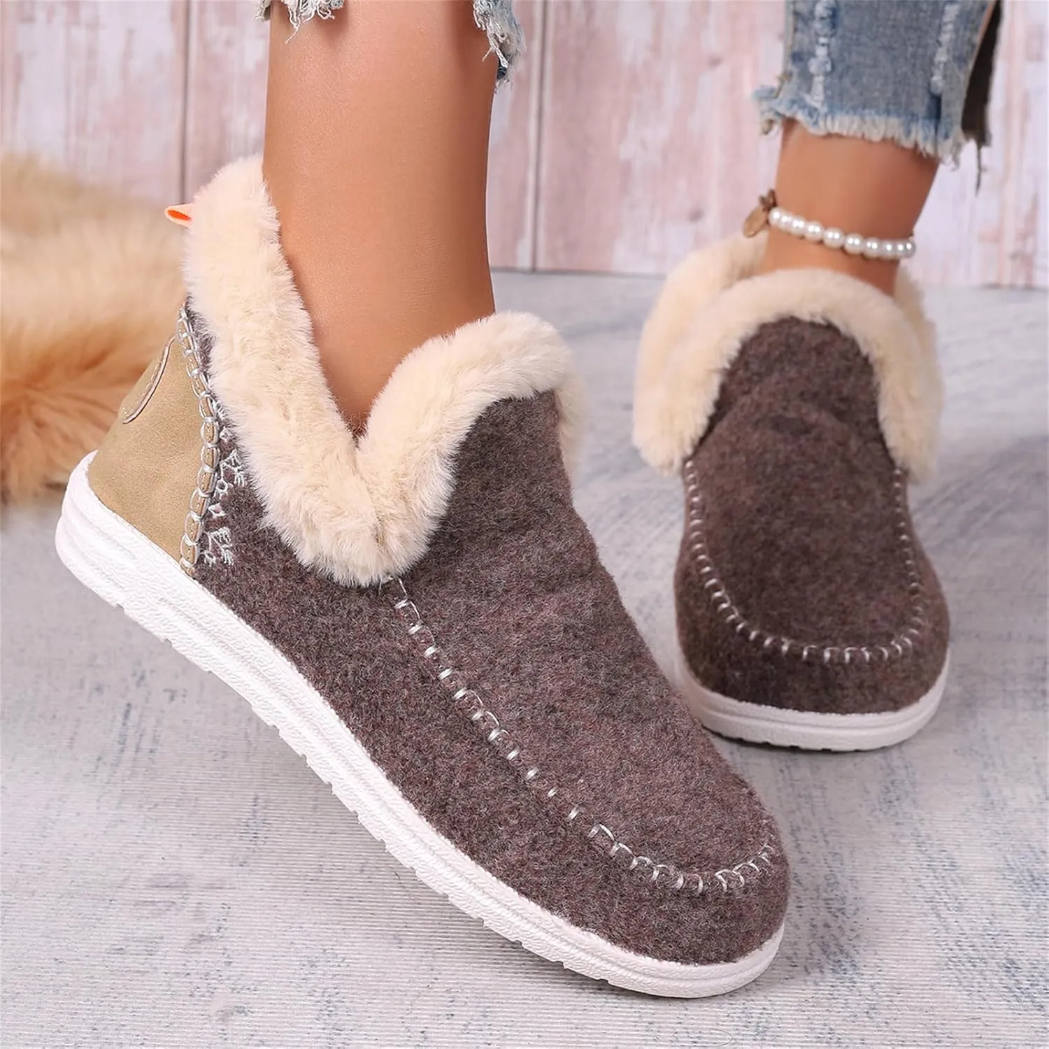 Ladmiple Boots For Women Ankle Booties Winter Snow Boots Warm Slip On Outdoor Fur Lined Comfortable Fashion Loafers Shoes