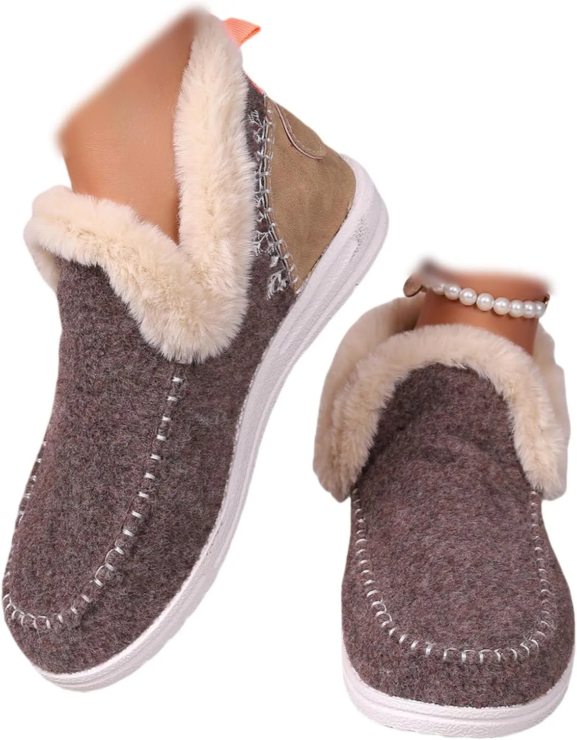 Ladmiple Boots For Women Ankle Booties Winter Snow Boots Warm Slip On Outdoor Fur Lined Comfortable Fashion Loafers Shoes