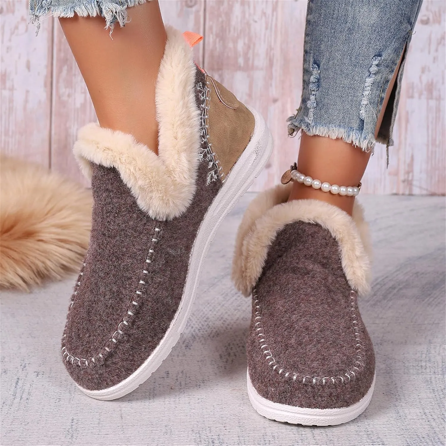 Ladmiple Boots For Women Ankle Booties Winter Snow Boots Warm Slip On Outdoor Fur Lined Comfortable Fashion Loafers Shoes