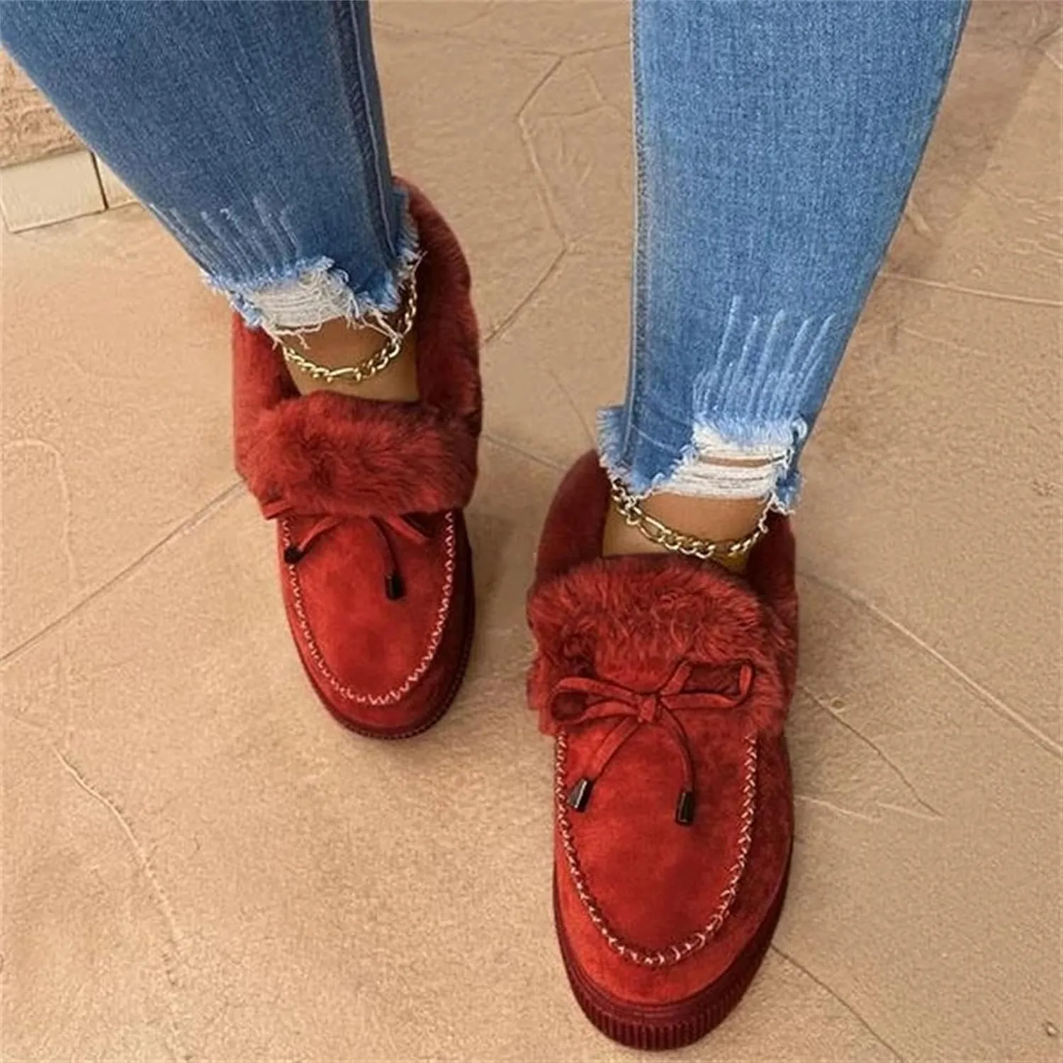 Ladmiple Boots For Women Ankle Booties Winter Snow Warm Booties Fur Lined Anti-Slip Outdoor Slip On Comfortable Shoes