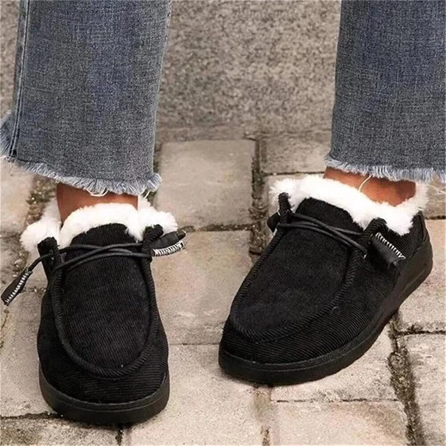 Ladmiple Boots for Women Ankle Booties with Fur Snow Boots Winter Warm Anti-Slip Outdoor Slip On Comfortable Warm Shoes
