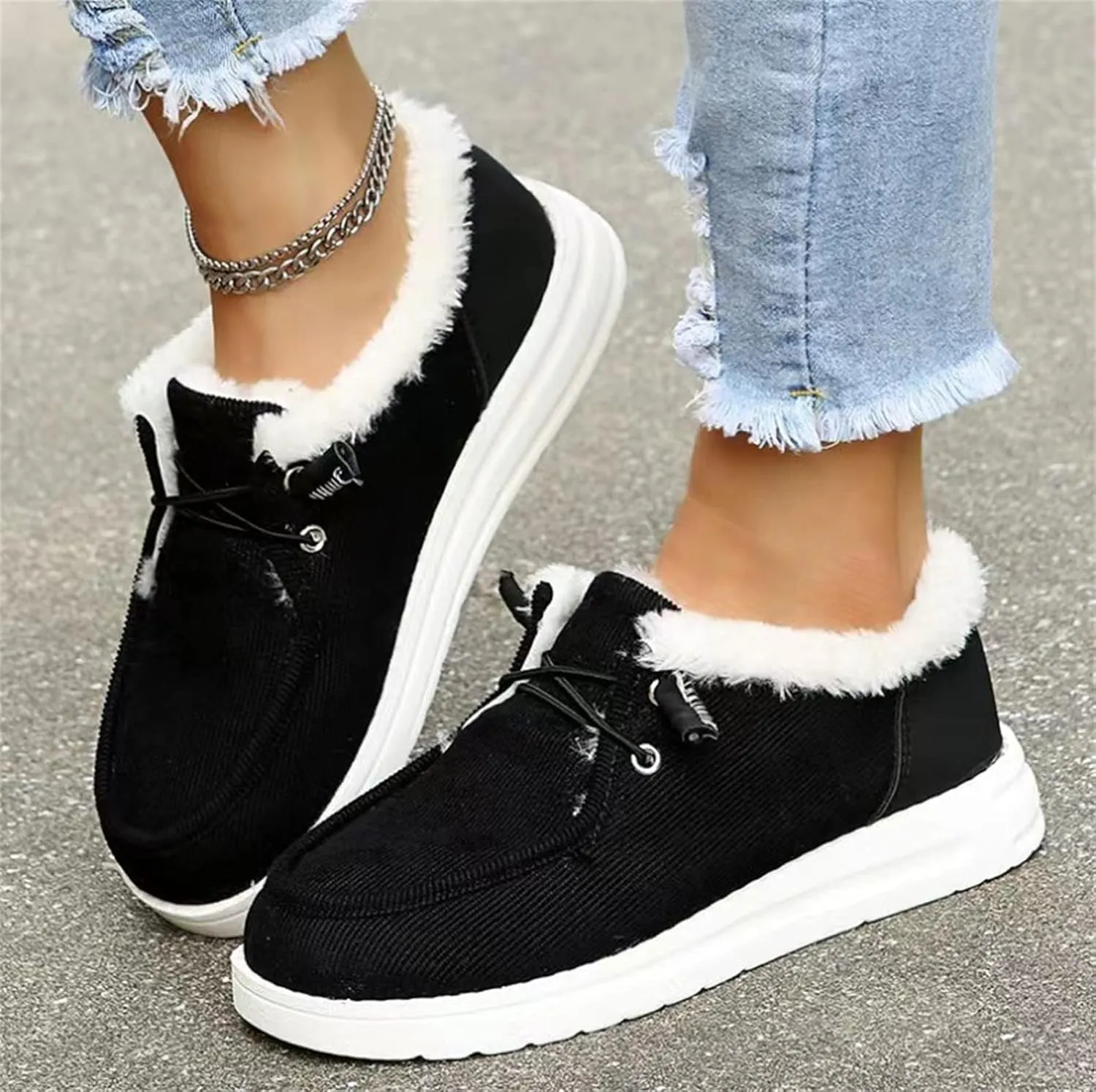 Ladmiple Boots for Women Ankle Booties with Fur Snow Boots Winter Warm Anti-Slip Outdoor Slip On Comfortable Warm Shoes