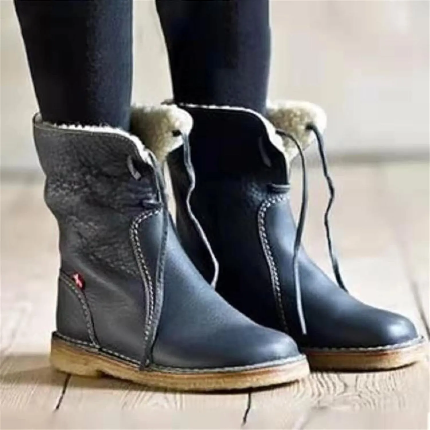 Ladmiple Snow Boots For Women Cute High Top Slip-on Warm Loafers Faux Fur-Lined Winter Ankle Booties Mid Calf Walking Shoes