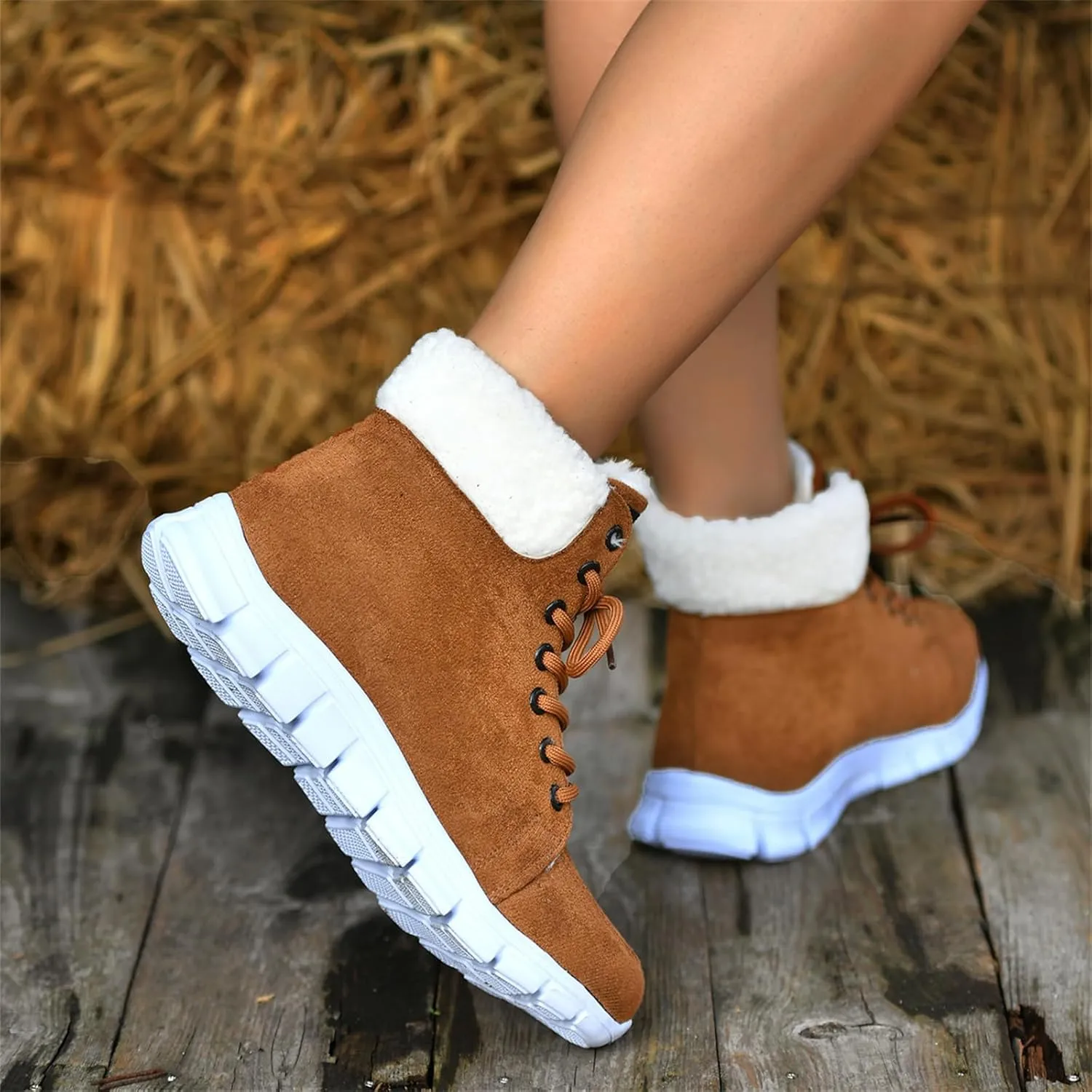 Ladmiple Snow Boots For Women Slip On Winter Warm Ankle Booties Outdoor Fur Lined Comfortable Fashion Casual Walking Shoes