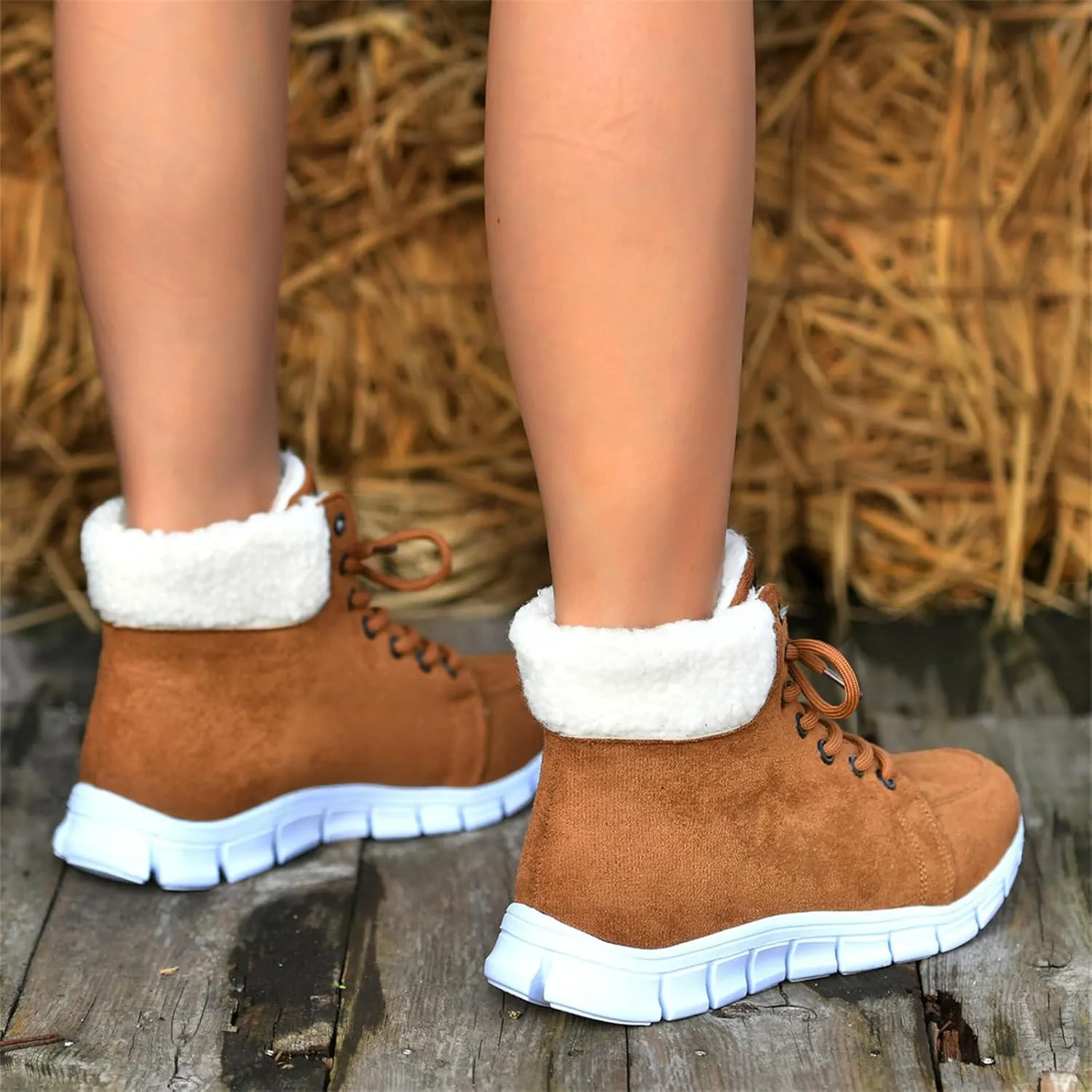 Ladmiple Snow Boots For Women Slip On Winter Warm Ankle Booties Outdoor Fur Lined Comfortable Fashion Casual Walking Shoes