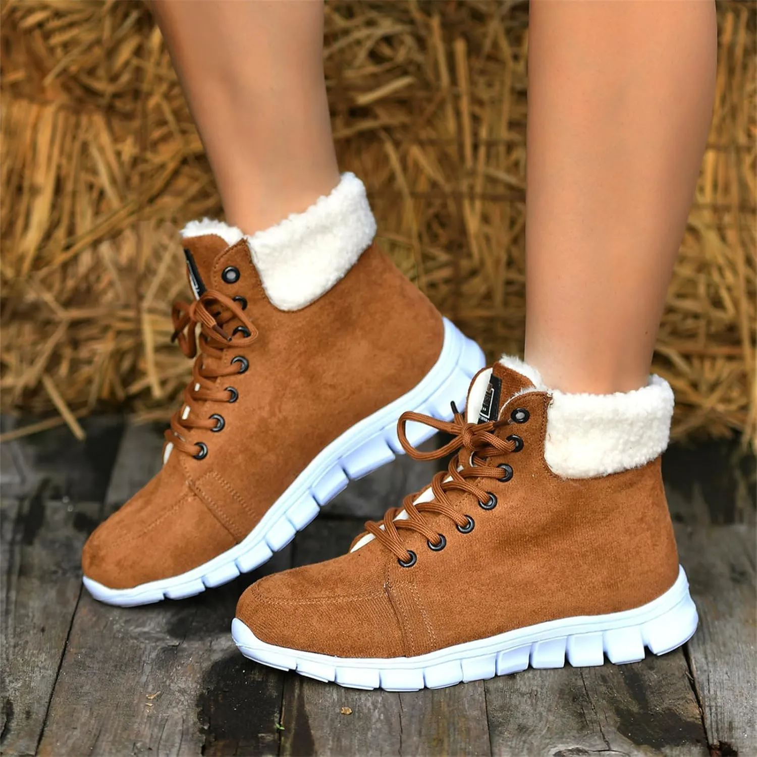 Ladmiple Snow Boots For Women Slip On Winter Warm Ankle Booties Outdoor Fur Lined Comfortable Fashion Casual Walking Shoes