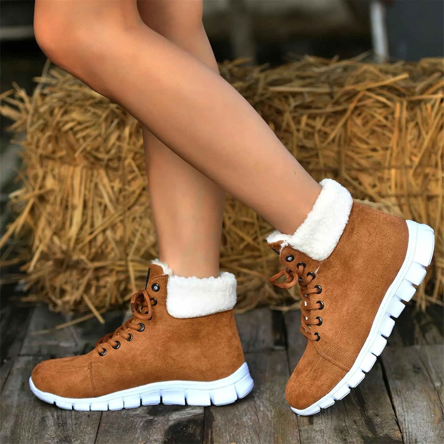 Ladmiple Snow Boots For Women Slip On Winter Warm Ankle Booties Outdoor Fur Lined Comfortable Fashion Casual Walking Shoes