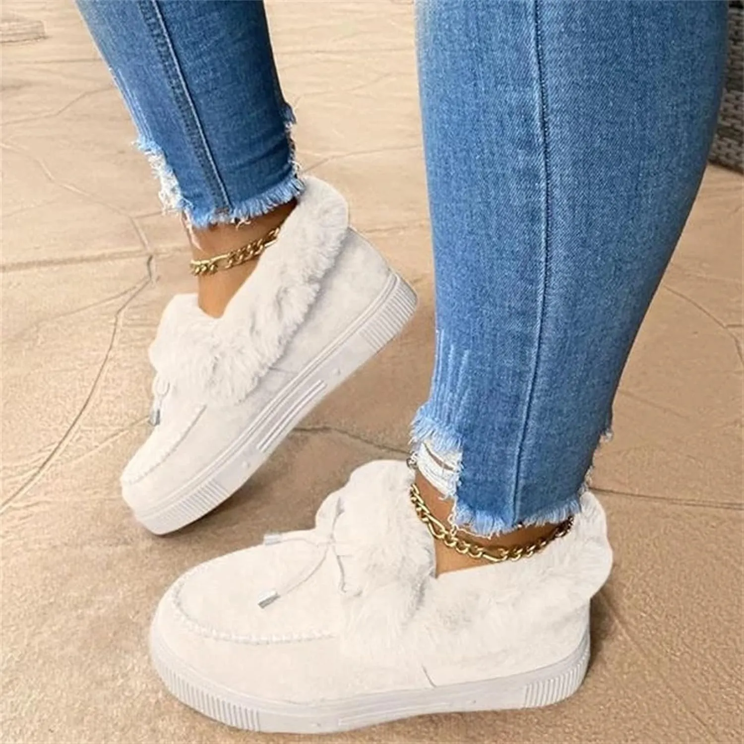 Ladmiple Snow Boots For Women Wide Faux Fur Lined Winter Ankle Booties Classic Slip On Fashion Casual Warm Walking Shoes