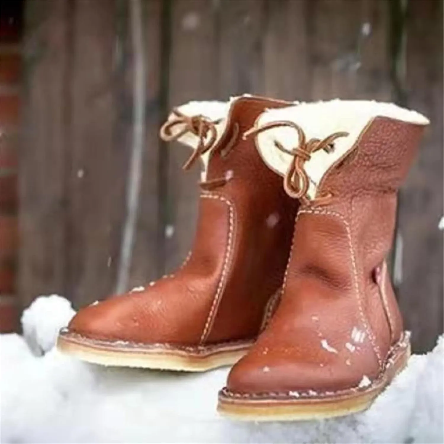 Ladmiple Snow Boots For Women Wide Width Warm Fur Lined Winter Ankle Booties Outdoor Fashion Comfort Lace Up Combat Shoes