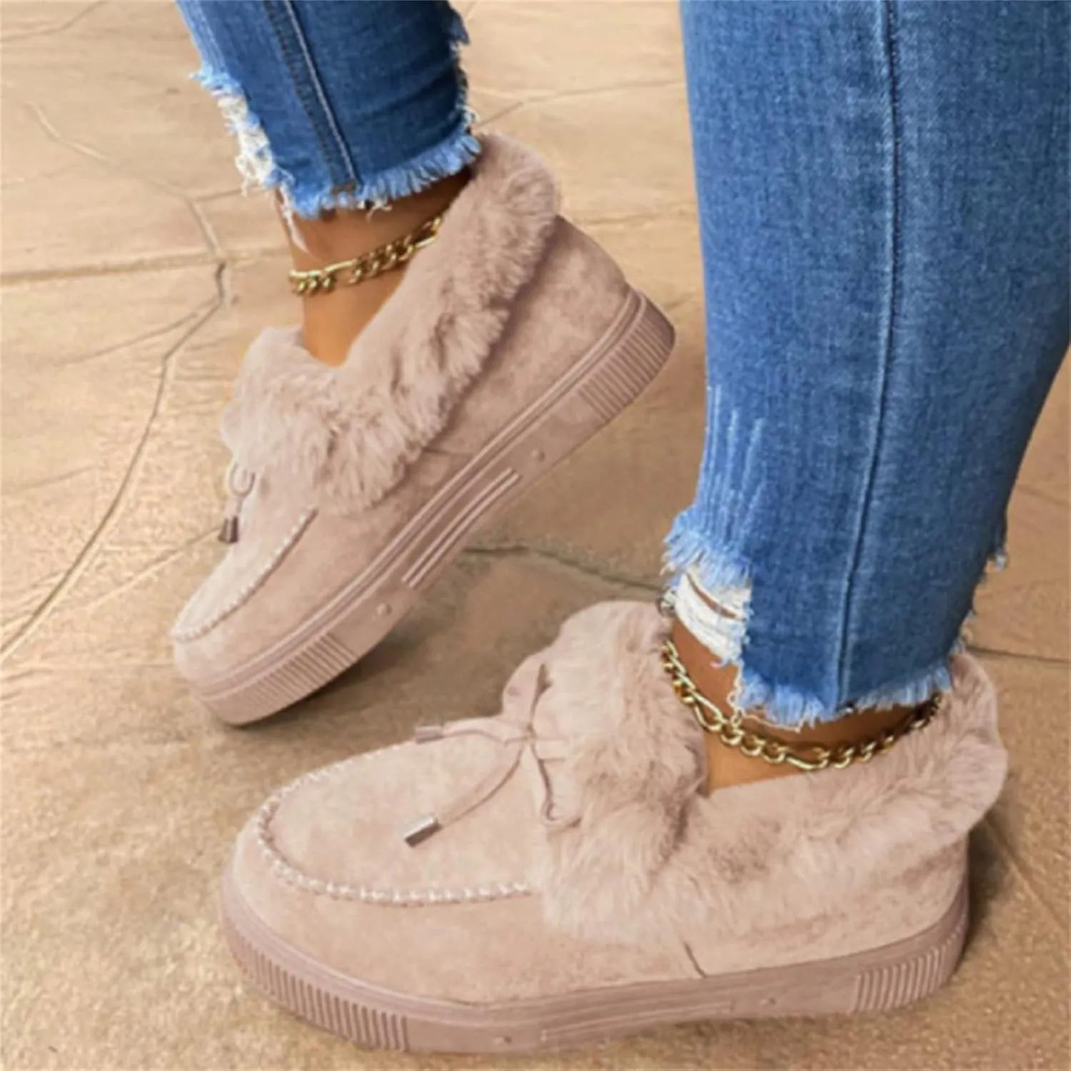 Ladmiple Snow Boots For Women Wide Width Winter Warm Booties Fur Lined Anti-Slip Outdoor Comfort Lace Up Ankle Booties