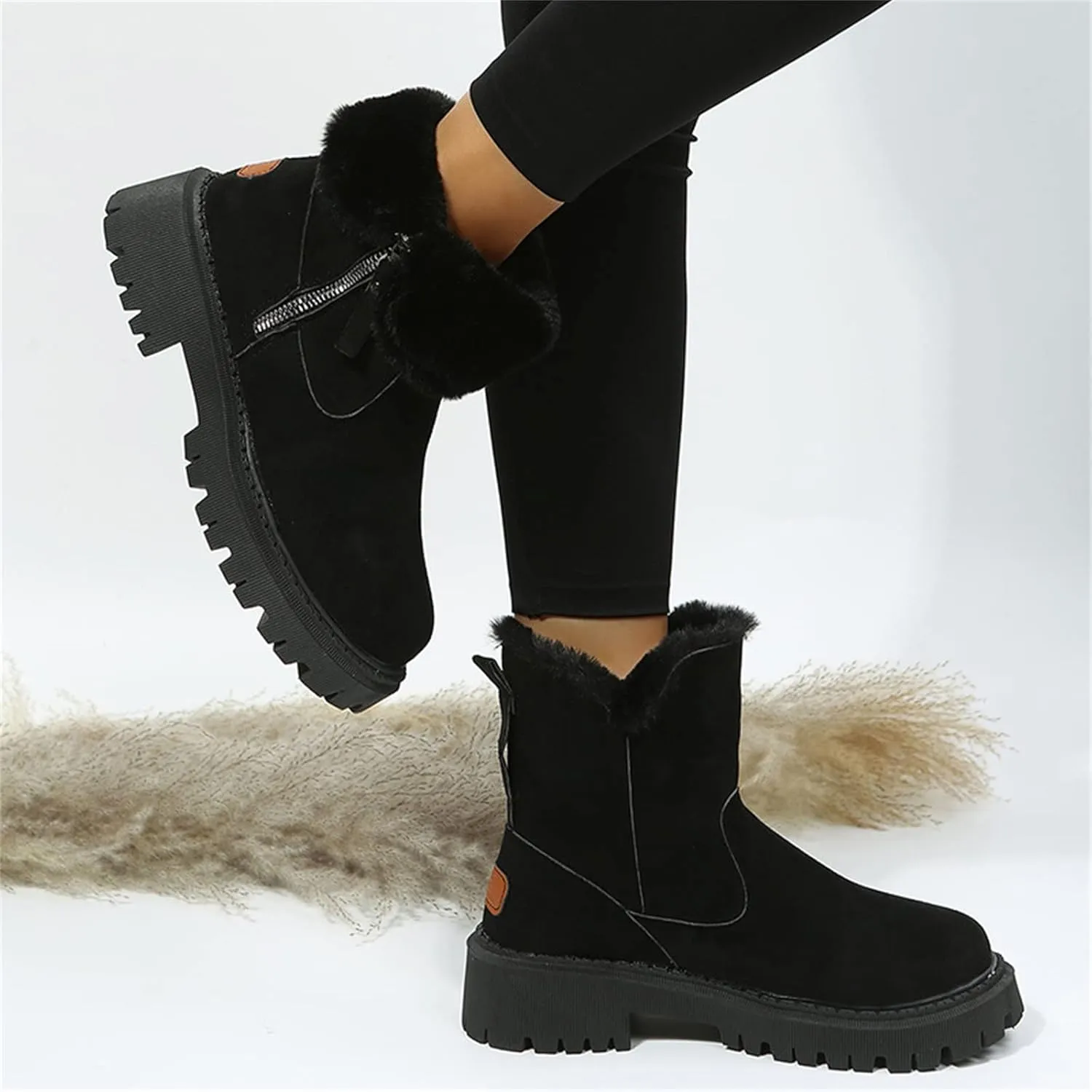 Ladmiple Trending Winter Boots For Women 2024 Warm Fur Lined Snow Boots Outdoor Short Ankle Booties Slip On Loafers Shoes