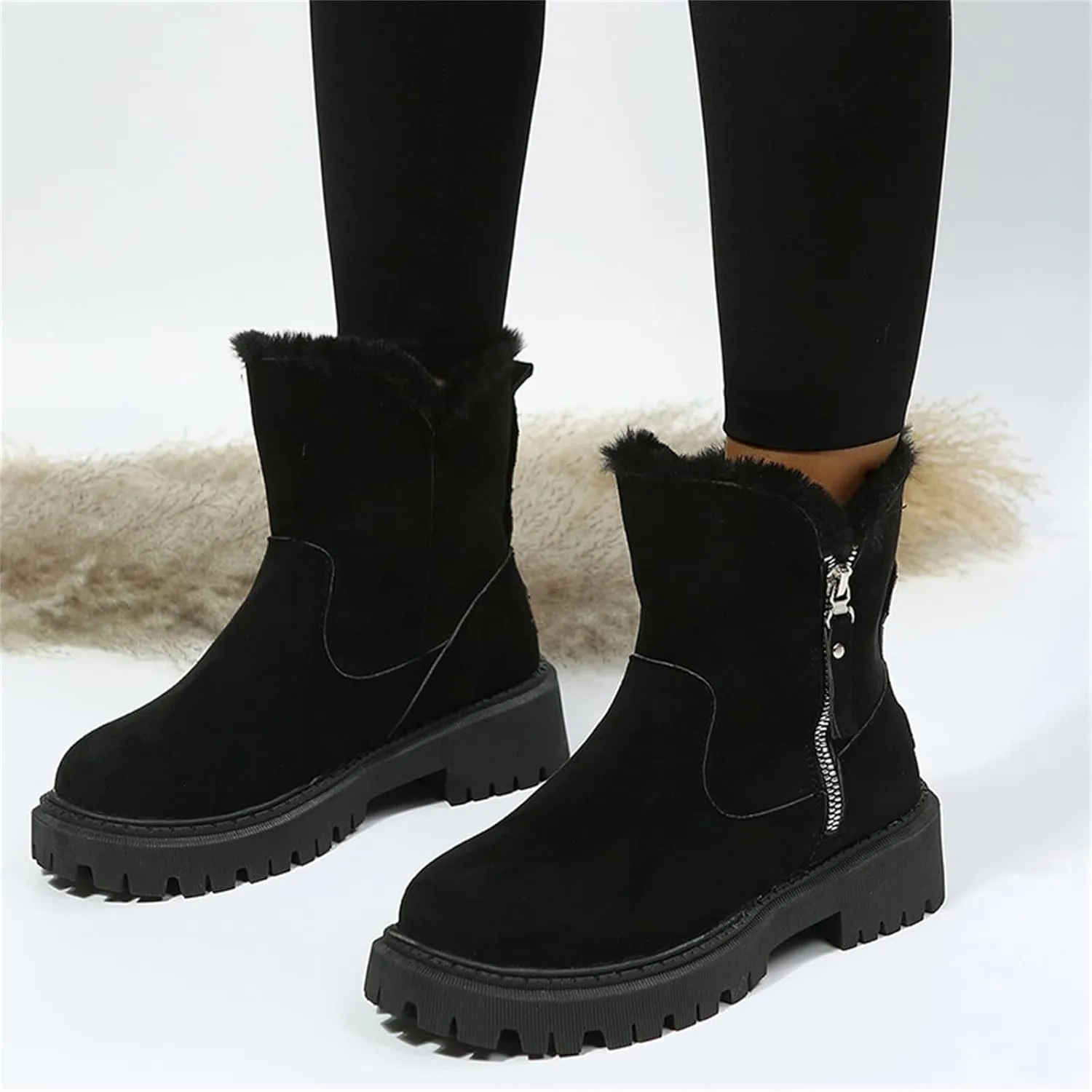 Ladmiple Trending Winter Boots For Women 2024 Warm Fur Lined Snow Boots Outdoor Short Ankle Booties Slip On Loafers Shoes