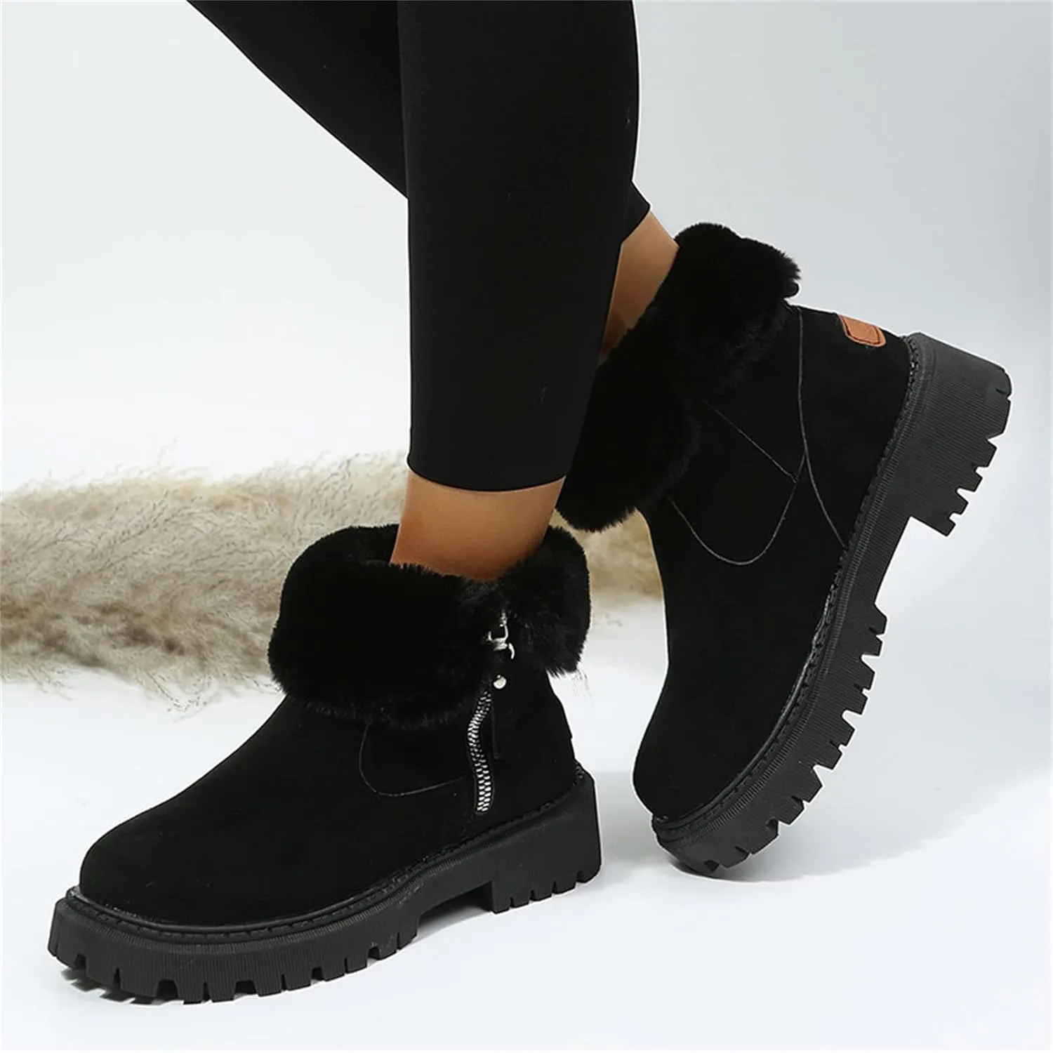 Ladmiple Trending Winter Boots For Women 2024 Warm Fur Lined Snow Boots Outdoor Short Ankle Booties Slip On Loafers Shoes