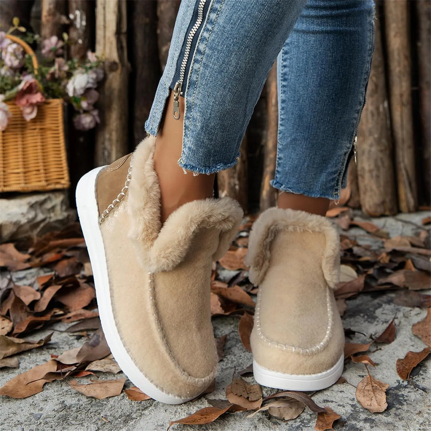 Ladmiple Winter Boots For Women 2024 Dressy Snow Boots Warm Ankle Booties Comfortable Slip On Outdoor Fur Lined Loafers Shoes
