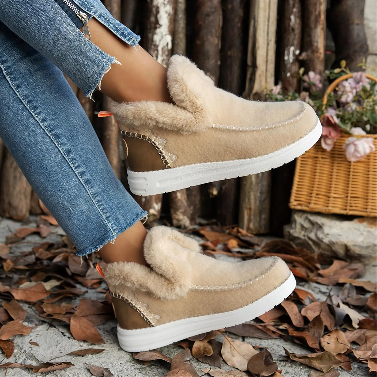 Ladmiple Winter Boots For Women 2024 Dressy Snow Boots Warm Ankle Booties Comfortable Slip On Outdoor Fur Lined Loafers Shoes