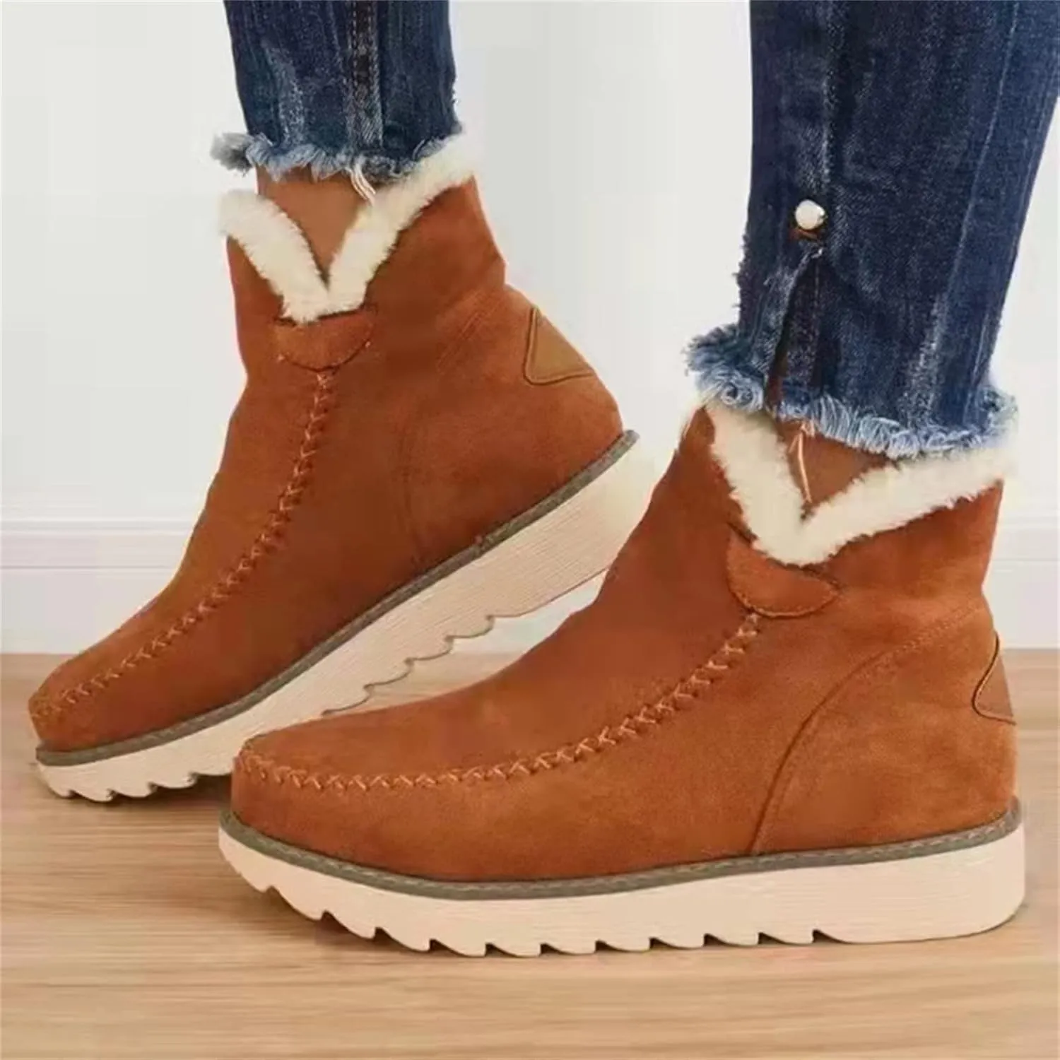 Ladmiple Winter Boots For Women 2024 Warm Fur Lined Snow Ankle Boots Outdoor Short Booties Fashion Slip On Walking Shoes