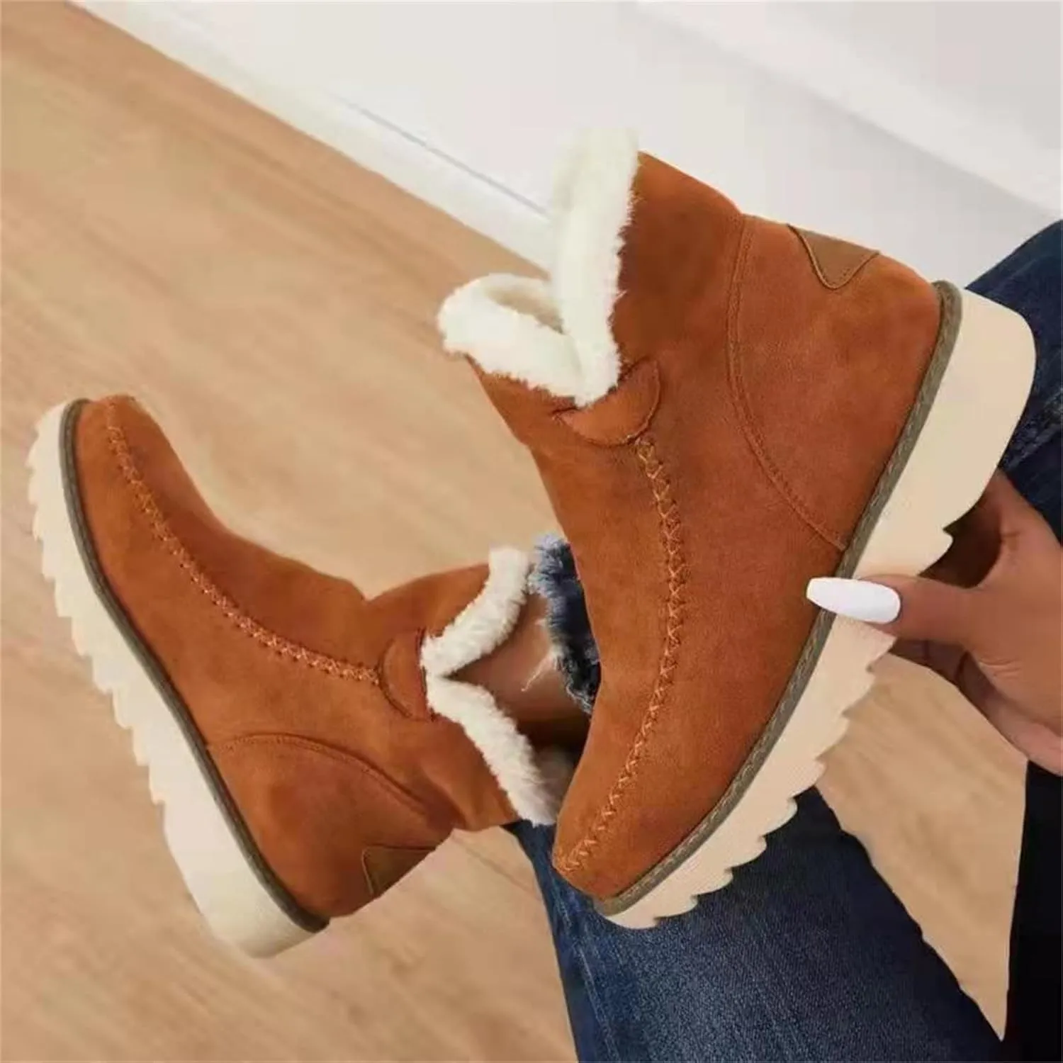 Ladmiple Winter Boots For Women 2024 Warm Fur Lined Snow Ankle Boots Outdoor Short Booties Fashion Slip On Walking Shoes