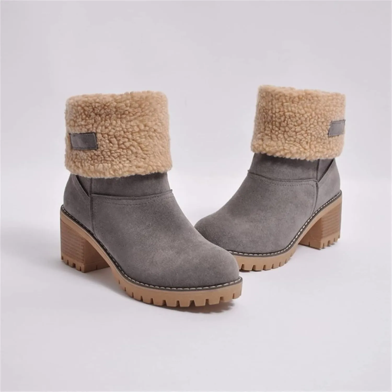 Ladmiple Winter Boots For Women Fashion Snow Boots Warm Fur Lined Ankle Booties Slip on Outdoor Walking Mid Calf Boots 2024