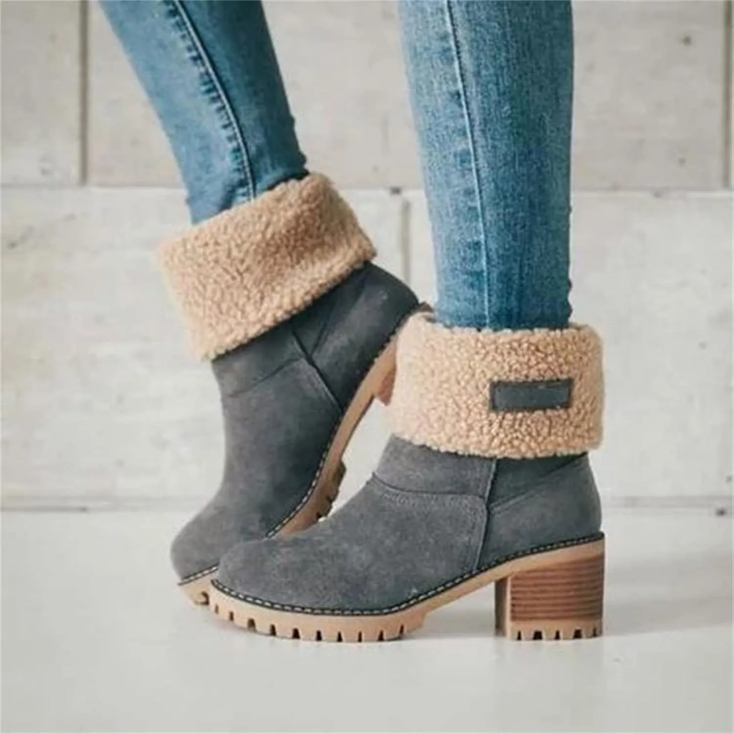 Ladmiple Winter Boots For Women Fashion Snow Boots Warm Fur Lined Ankle Booties Slip on Outdoor Walking Mid Calf Boots 2024