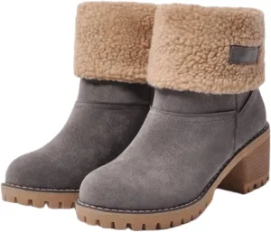 Ladmiple Winter Boots For Women Fashion Snow Boots Warm Fur Lined Ankle Booties Slip on Outdoor Walking Mid Calf Boots 2024