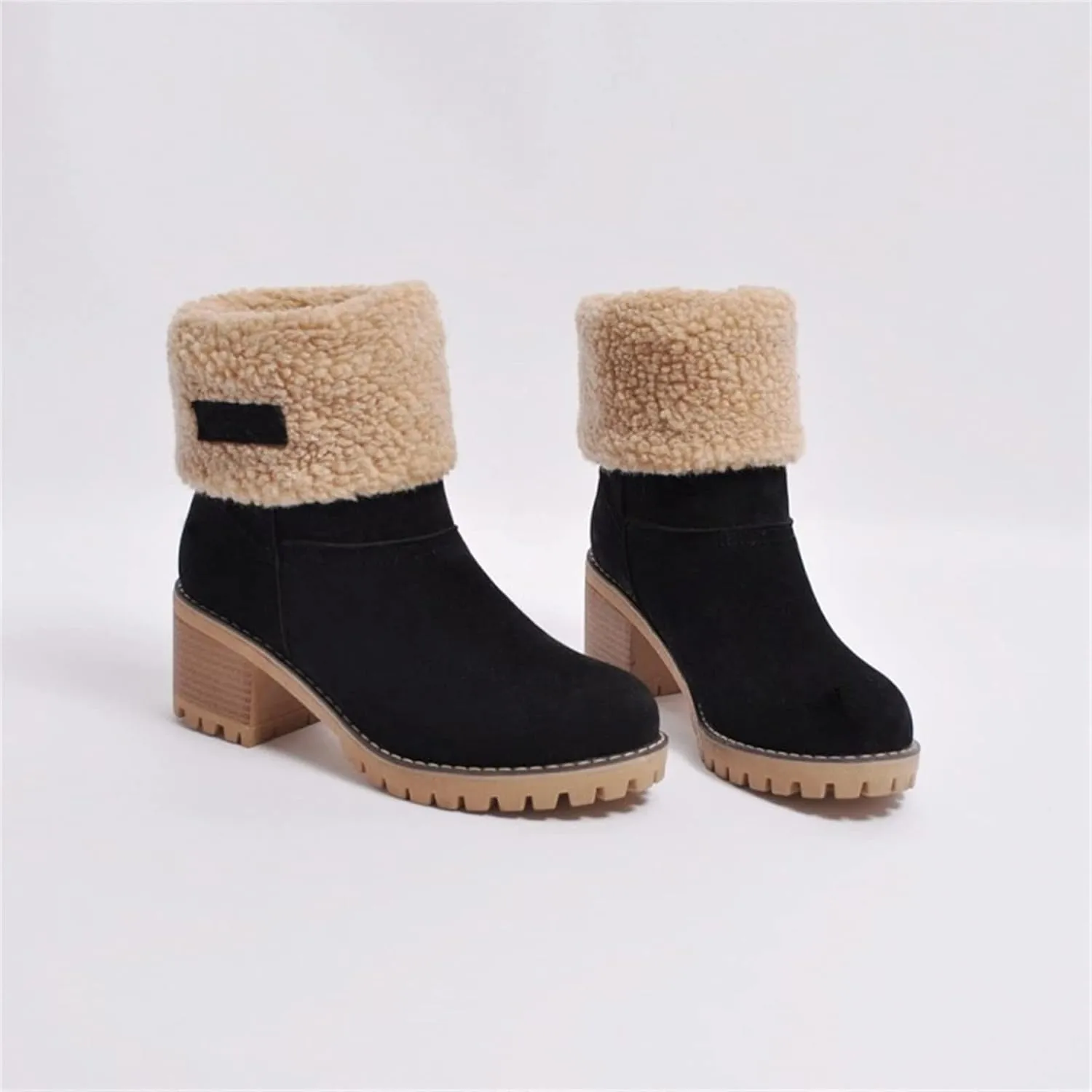 Ladmiple Winter Boots For Women Fashion Warm Faux Fur Lined Mid Calf Snow Boots Comfortable Walking Slip On Ankle Booties