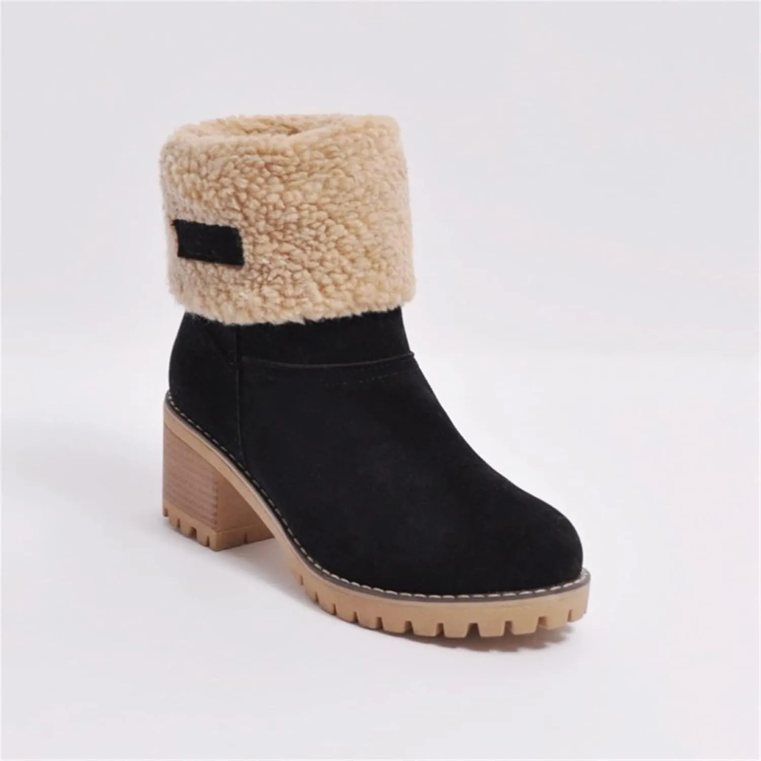 Ladmiple Winter Boots For Women Fashion Warm Faux Fur Lined Mid Calf Snow Boots Comfortable Walking Slip On Ankle Booties