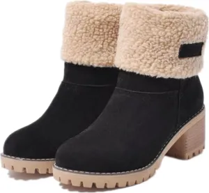 Ladmiple Winter Boots For Women Fashion Warm Faux Fur Lined Mid Calf Snow Boots Comfortable Walking Slip On Ankle Booties