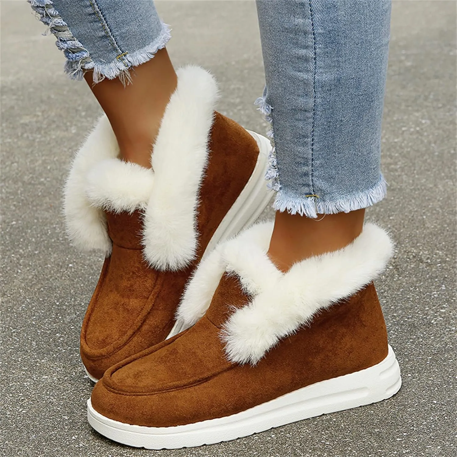 Ladmiple Winter Boots For Women Warm Casual Slip-on Loafers Shoes Faux Fur-Lined Comfortable Lightweight Snow Ankle Booties