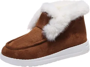 Ladmiple Winter Boots For Women Warm Casual Slip-on Loafers Shoes Faux Fur-Lined Comfortable Lightweight Snow Ankle Booties