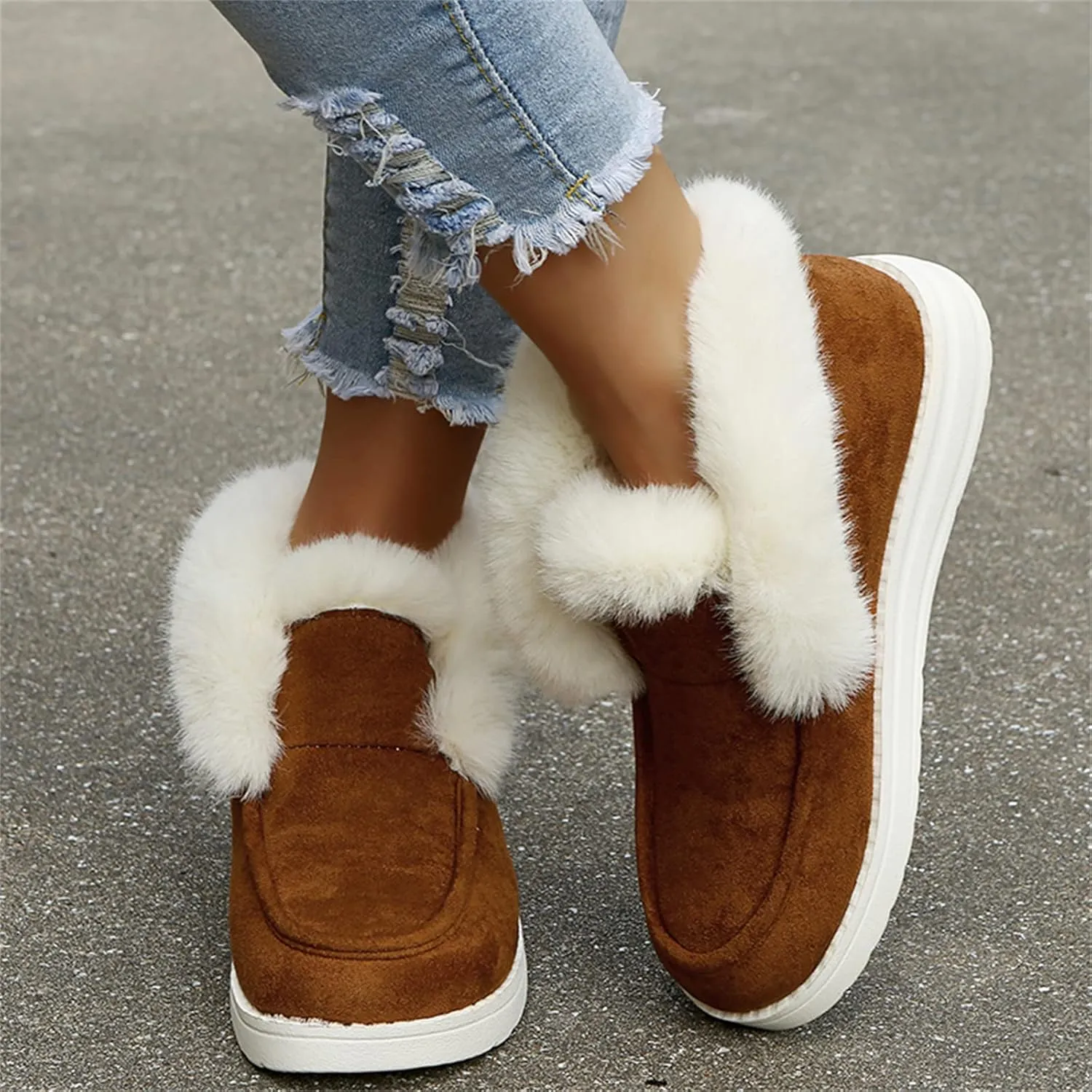 Ladmiple Winter Boots For Women Warm Casual Slip-on Loafers Shoes Faux Fur-Lined Comfortable Lightweight Snow Ankle Booties