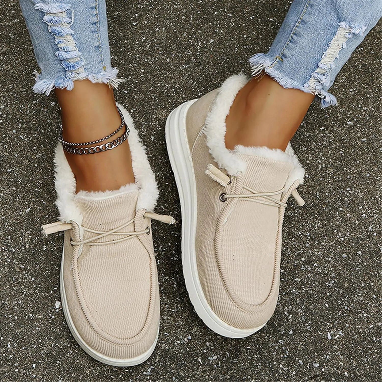 Ladmiple Winter Boots For Women Warm Snow Boots Classic Faux Fur Lined Slip On Ankle Booties Fashion Casual Loafers Shoes