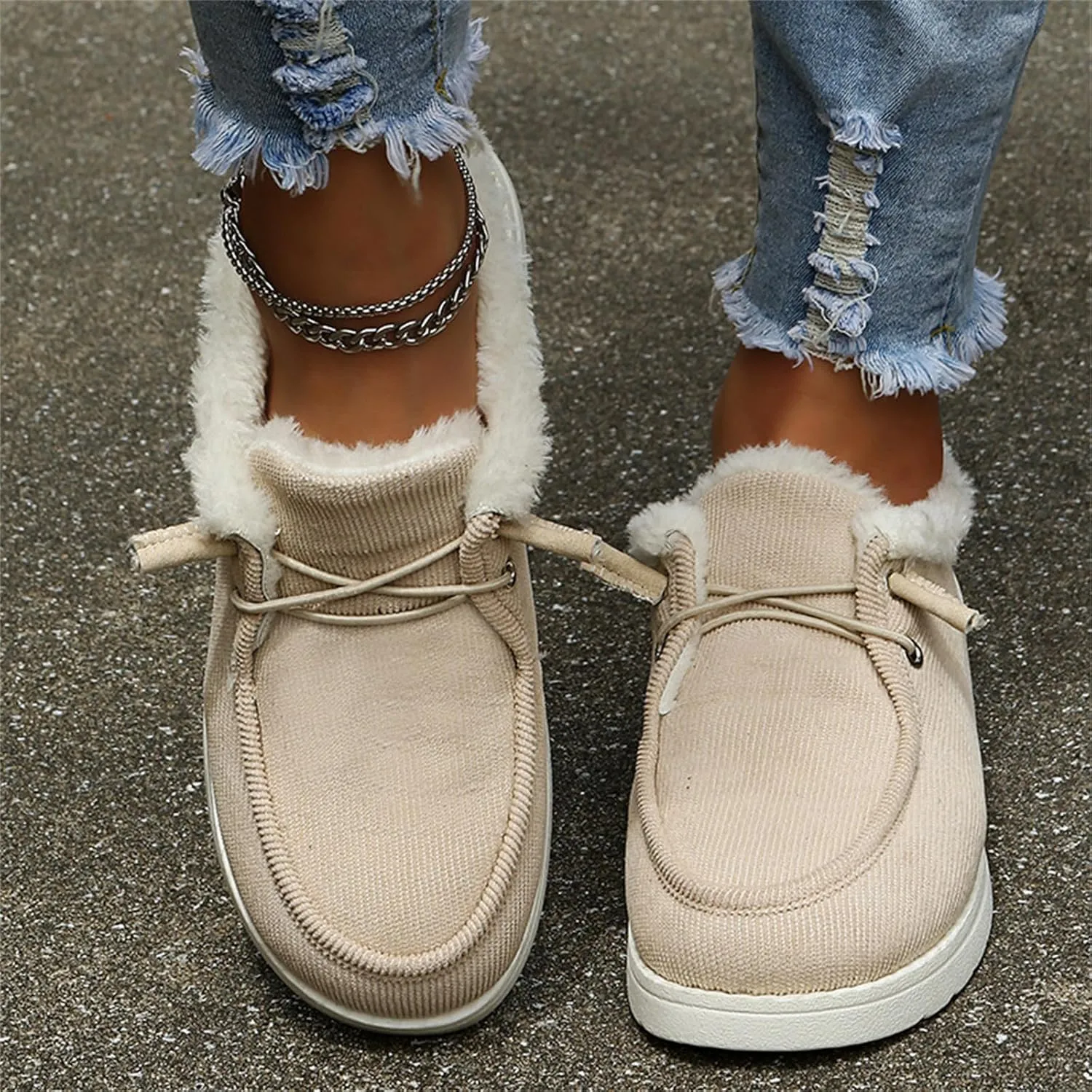 Ladmiple Winter Boots For Women Warm Snow Boots Classic Faux Fur Lined Slip On Ankle Booties Fashion Casual Loafers Shoes