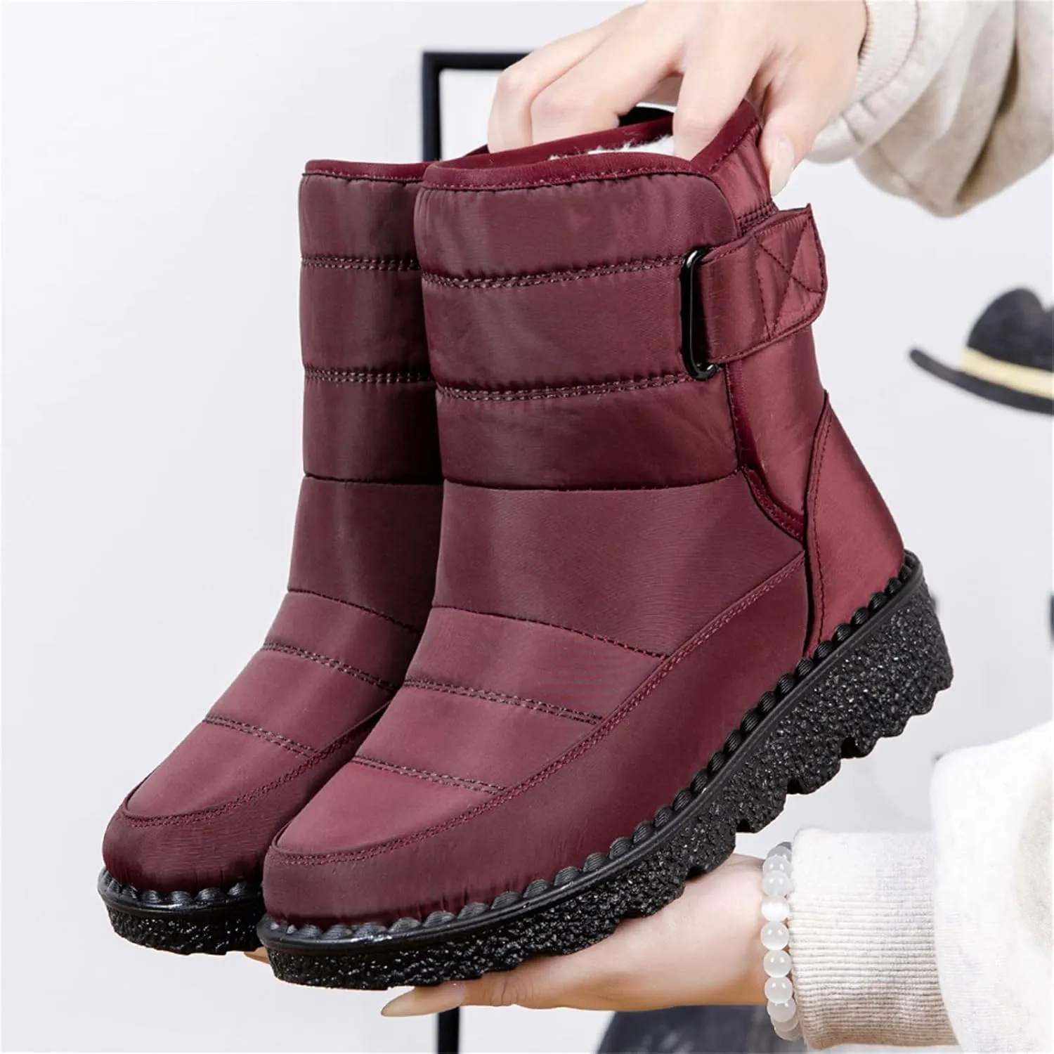 Lausiuoe Winter Boots For Women Waterproof Snow Non Slip Warm Fur Lined Anti-Slip Ankle Booties Outdoor Walking Shoes