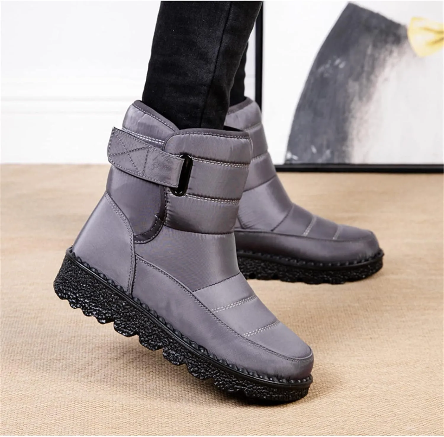 Lausiuoe Winter Boots For Women Waterproof Snow Non Slip Warm Fur Lined Anti-Slip Ankle Booties Outdoor Walking Shoes