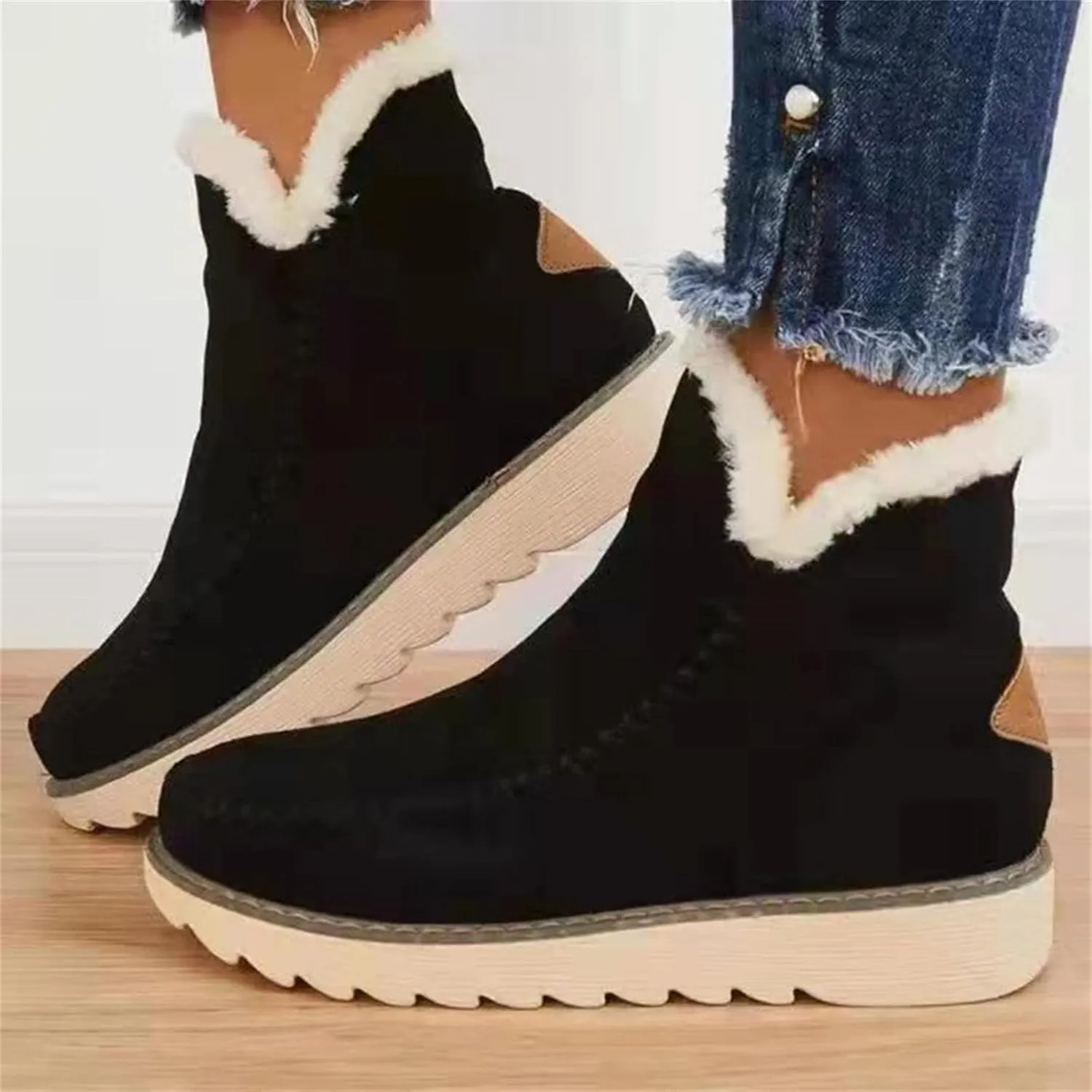 Lausiuoe Winter Dress Boots For Women 2024 Snow Boots Warm Casual Fashion Trendy Slip On Outdoor Fur Lined Fuzzy Loafers Shoe