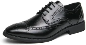 Men Classic Leather Dress Shoes Formal Work Pointed Toe Summer Lace Up Hollow Mesh Breathable Oxford Shoes